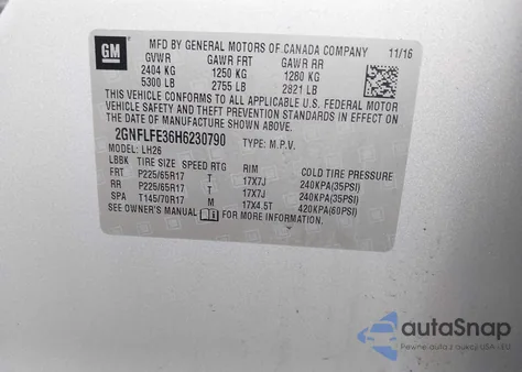 2017 Chevrolet Equinox Lt z USA, uszkodzony, nr VIN 2GNFLFE36H6230790